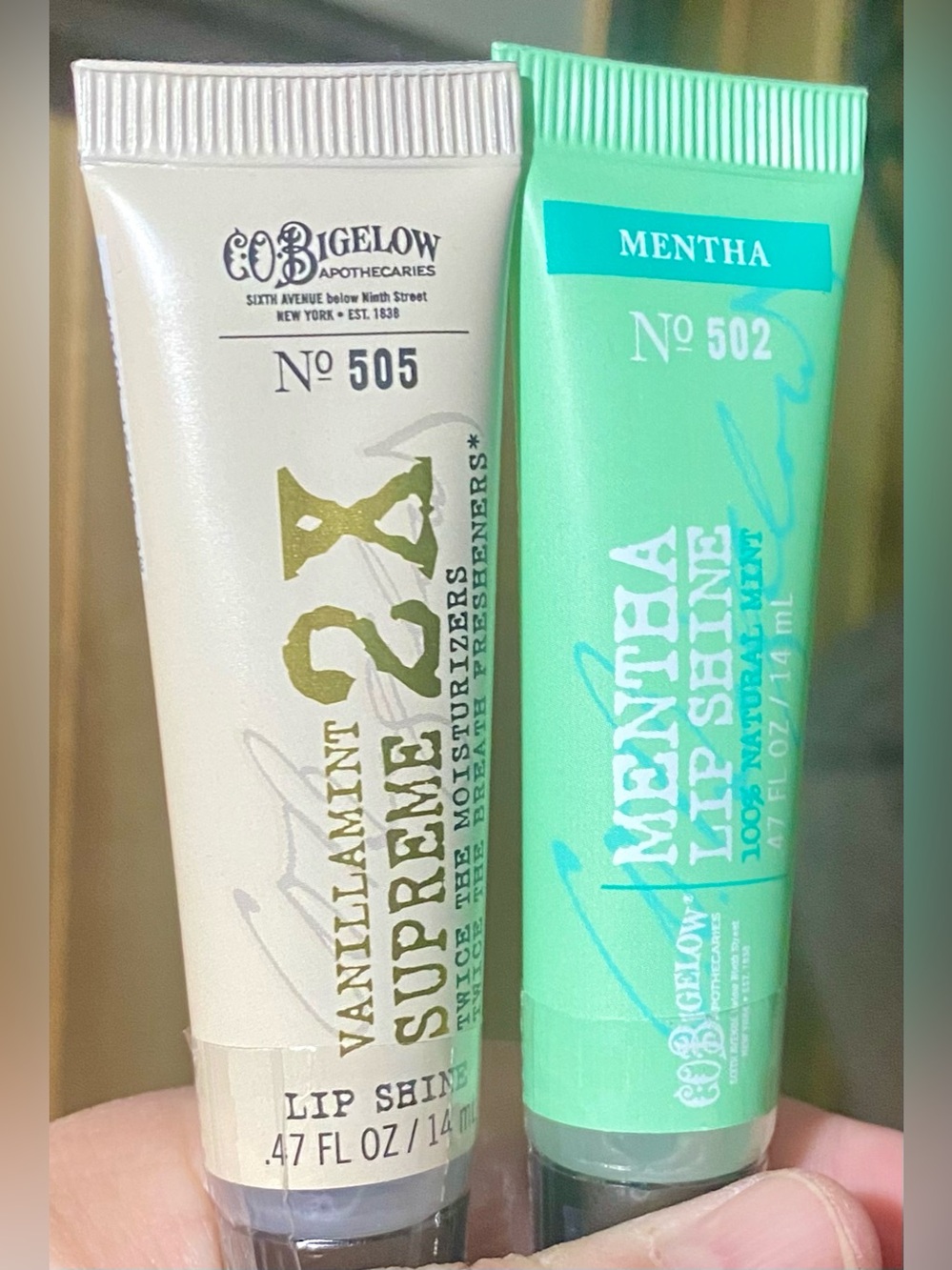 Bath Body Work C.O.Bigelow lip shines Mentha and Vanillamint Supreme varieties